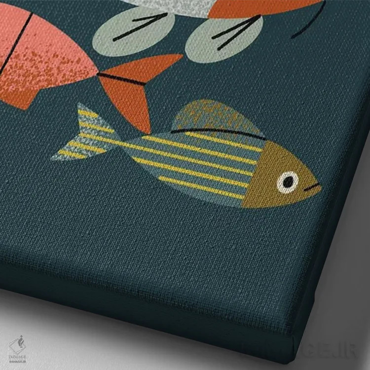 تابلو مینیمال ماهی های برکه اثر رنیا ال. تول - نمای نزدیک بافت بوم