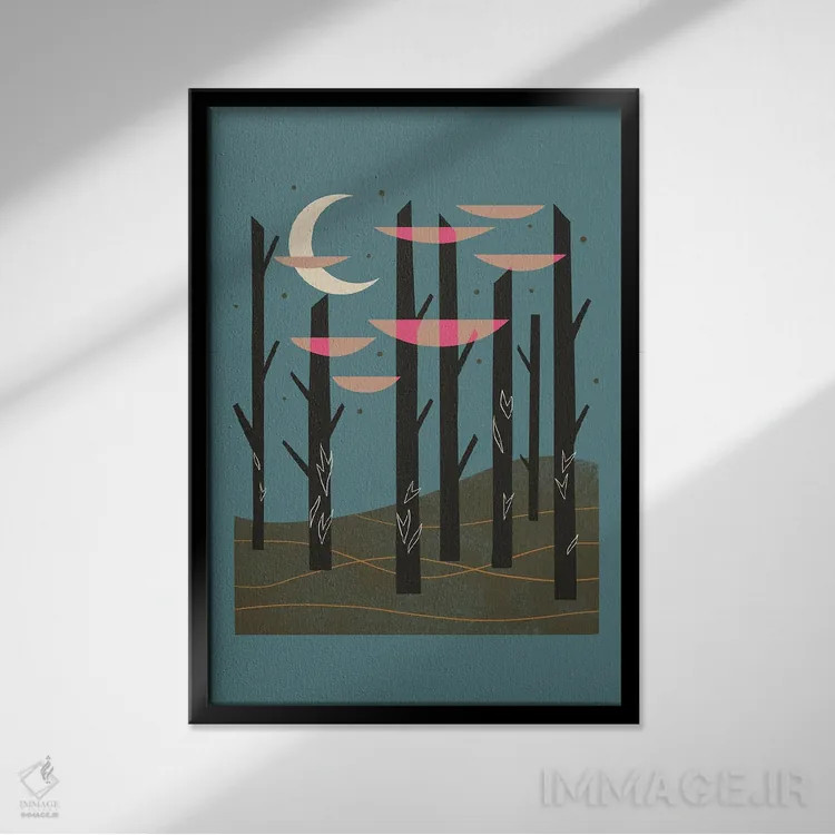 تابلو مینیمال جنگل های تنها اثر رنیا ال. تول - نمای قابدار مشکی