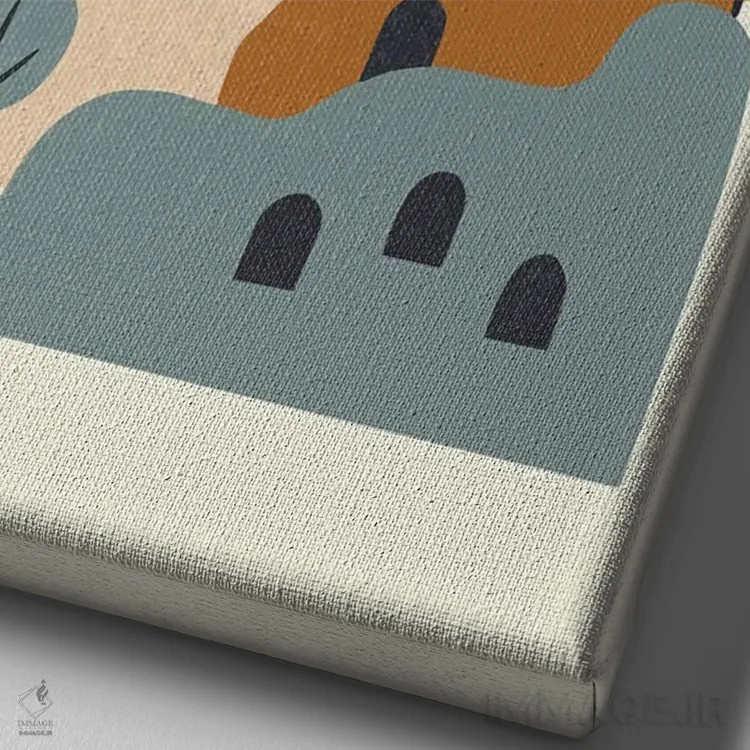 تابلو مینیمال روستای گلی با درختان اثر رنیا ال. تول - نمای نزدیک بافت بوم