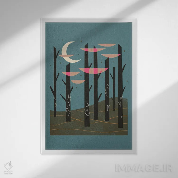 تابلو مینیمال جنگل های تنها اثر رنیا ال. تول - نمای قابدار سفید