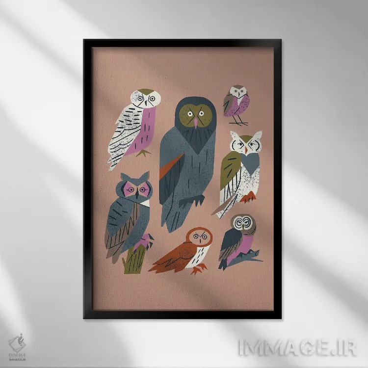 تابلو مینیمال دوستان جغد اثر رنیا ال. تول - نمای قابدار مشکی