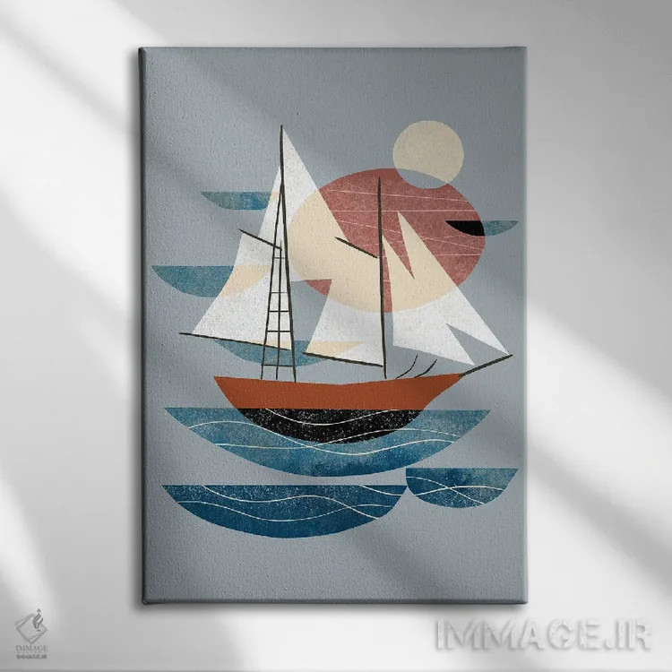 تابلو مینیمال قایقرانی اثر رنیا ال. تول - نمای روبهرو روی دیوار