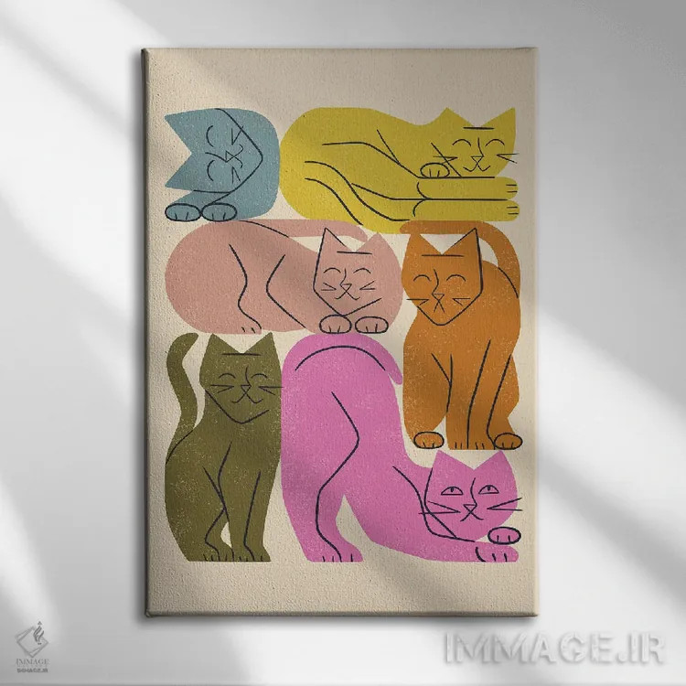 تابلو مینیمال دسته گربه ها یک اثر رنیا ال. تول - نمای روبهرو روی دیوار
