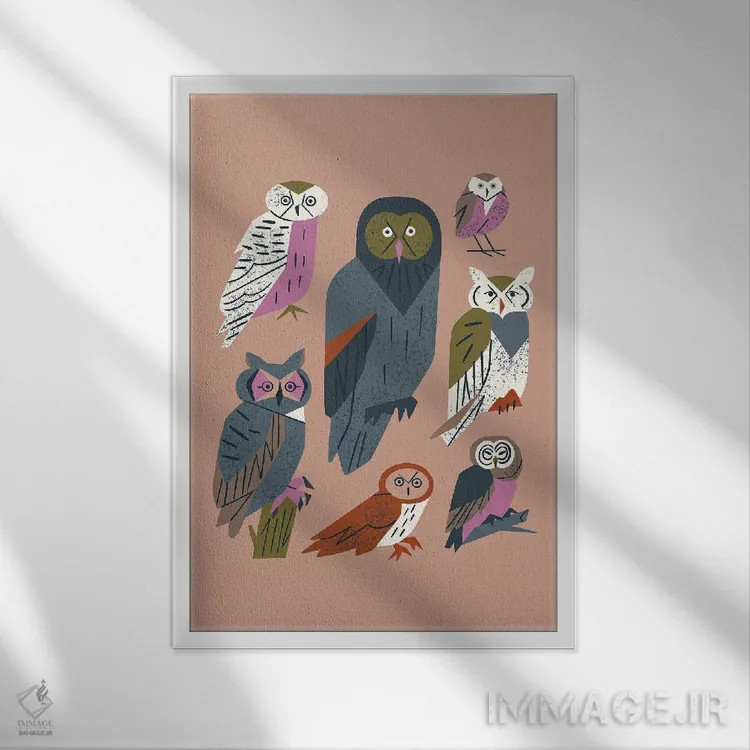 تابلو مینیمال دوستان جغد اثر رنیا ال. تول - نمای قابدار سفید