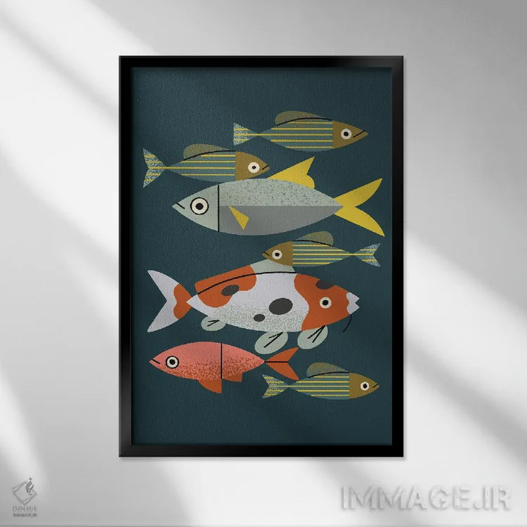 تابلو مینیمال ماهی های برکه اثر رنیا ال. تول - نمای قابدار مشکی