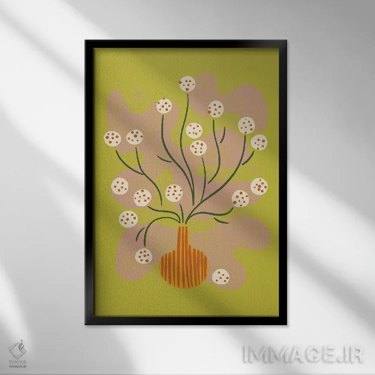 تابلو مینیمال طبیعت بی جان گل گرد اثر رنیا ال. تول - نمای قابدار مشکی