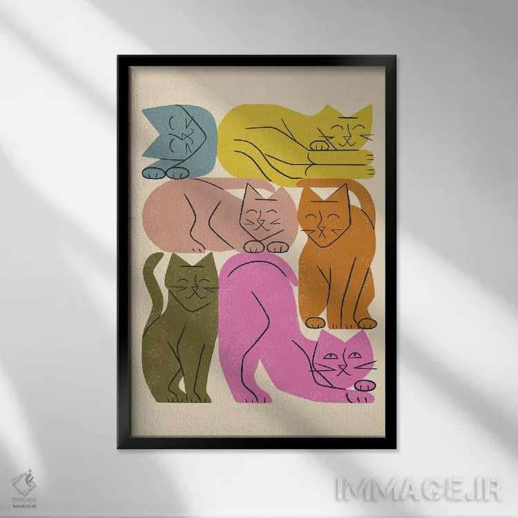 تابلو مینیمال دسته گربه ها یک اثر رنیا ال. تول - نمای قابدار مشکی
