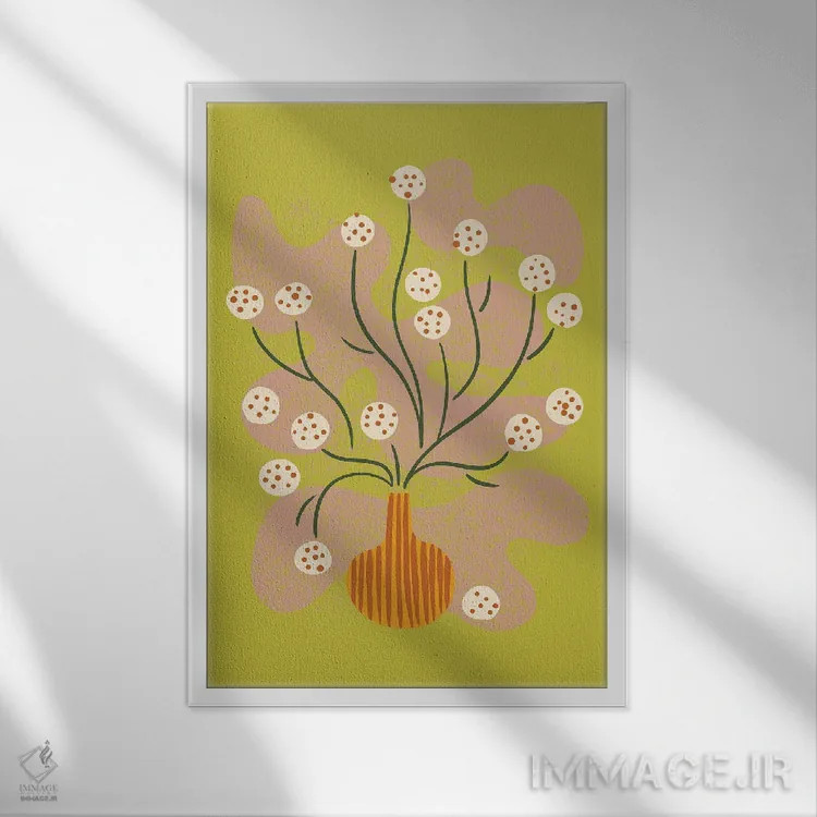 تابلو مینیمال طبیعت بی جان گل گرد اثر رنیا ال. تول - نمای قابدار سفید