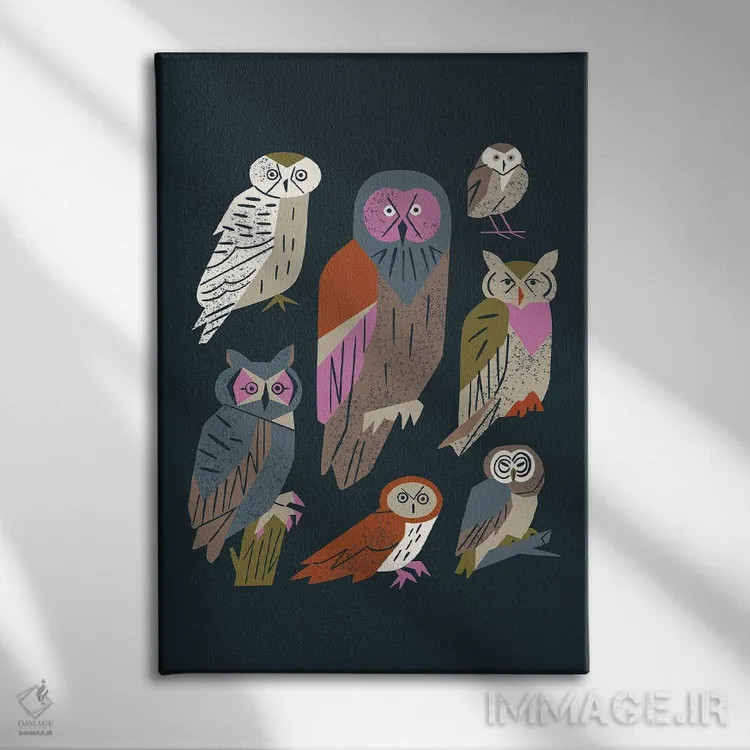 تابلو مینیمال دوستان جغد اثر رنیا ال. تول - نمای روبهرو روی دیوار