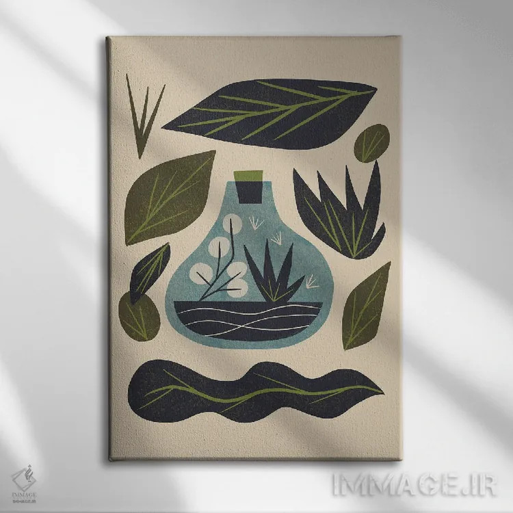 تابلو مینیمال تراریوم و برگ ها اثر رنیا ال. تول - نمای روبهرو روی دیوار