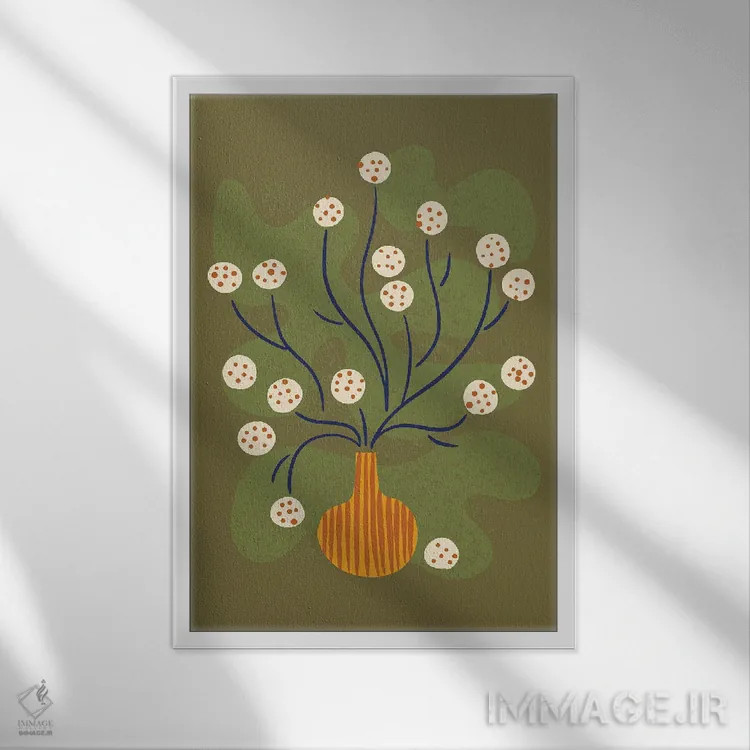 تابلو مینیمال طبیعت بی جان گل گرد اثر رنیا ال. تول - نمای قابدار سفید