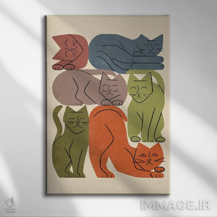 تابلو مینیمال دسته گربه ها یک اثر رنیا ال. تول - نمای روبهرو روی دیوار
