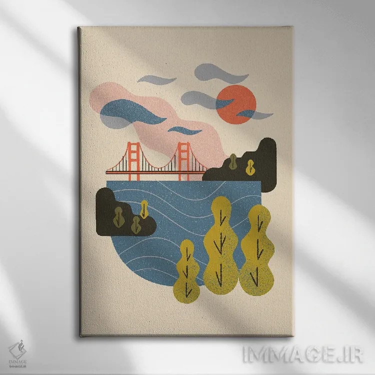 تابلو مینیمال غروب خلیج اثر رنیا ال. تول - نمای روبهرو روی دیوار