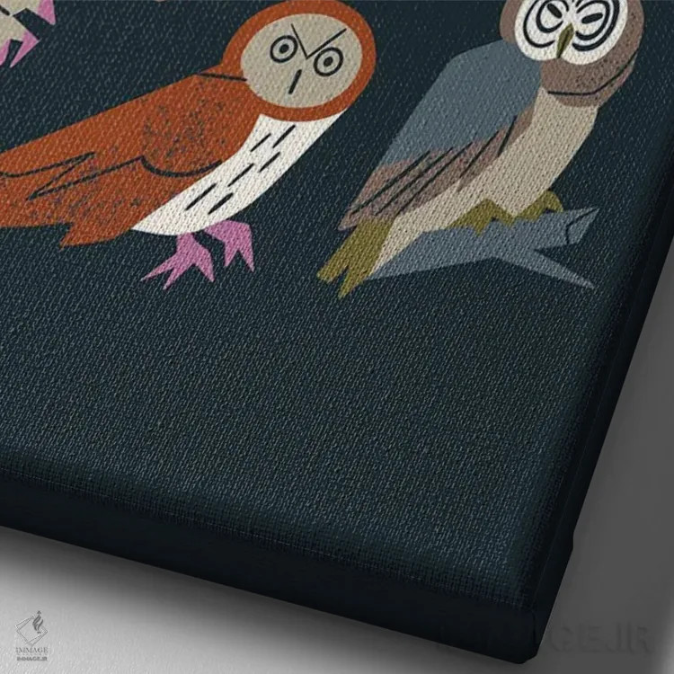 تابلو مینیمال دوستان جغد اثر رنیا ال. تول - نمای نزدیک بافت بوم