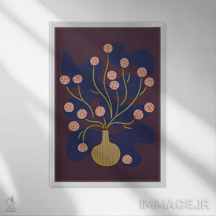 تابلو مینیمال طبیعت بی جان گل گرد اثر رنیا ال. تول - نمای قابدار سفید