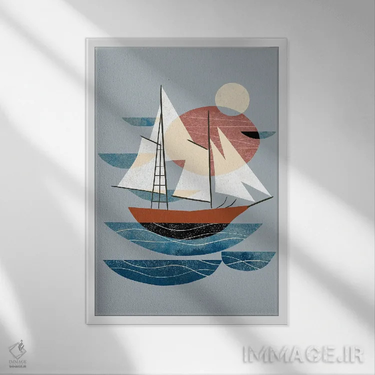 تابلو مینیمال قایقرانی اثر رنیا ال. تول - نمای قابدار سفید