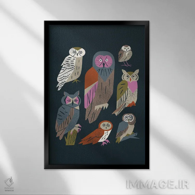 تابلو مینیمال دوستان جغد اثر رنیا ال. تول - نمای قابدار مشکی