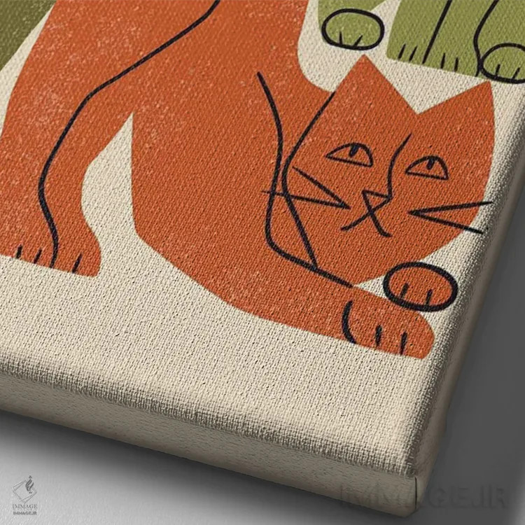 تابلو مینیمال دسته گربه ها یک اثر رنیا ال. تول - نمای نزدیک بافت بوم