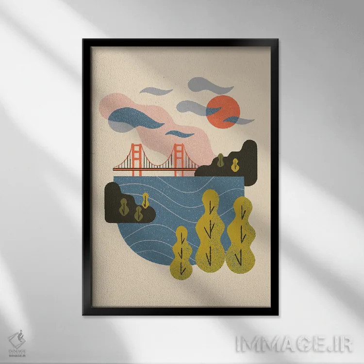 تابلو مینیمال غروب خلیج اثر رنیا ال. تول - نمای قابدار مشکی