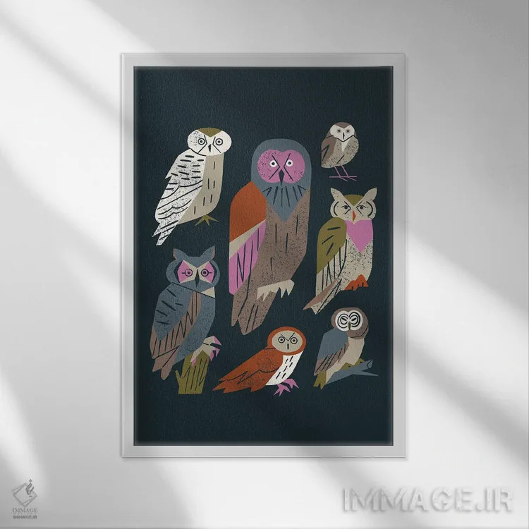 تابلو مینیمال دوستان جغد اثر رنیا ال. تول - نمای قابدار سفید