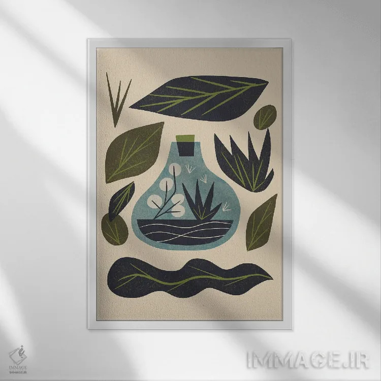 تابلو مینیمال تراریوم و برگ ها اثر رنیا ال. تول - نمای قابدار سفید