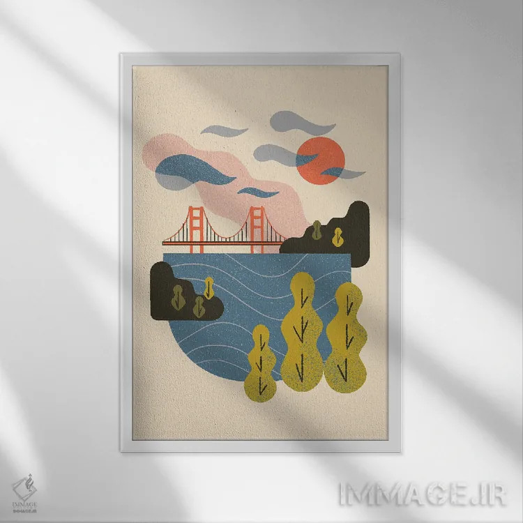 تابلو مینیمال غروب خلیج اثر رنیا ال. تول - نمای قابدار سفید