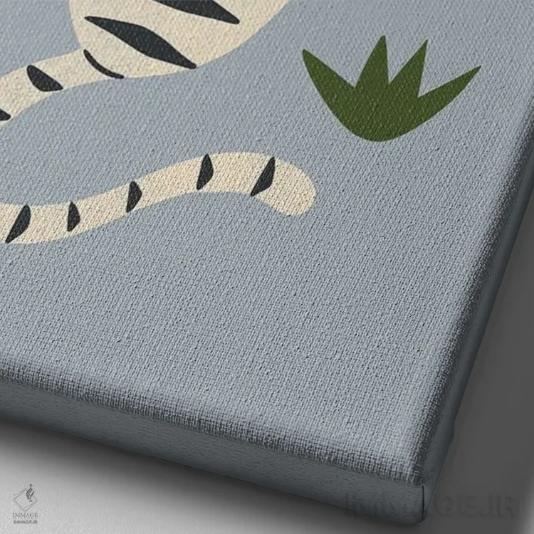 تابلو مینیمال ببر سفید اثر رنیا ال. تول - نمای نزدیک بافت بوم