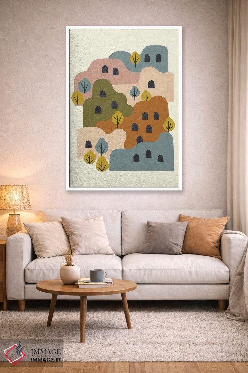 تابلو مینیمال روستای گلی با درختان اثر رنیا ال. تول - D1W