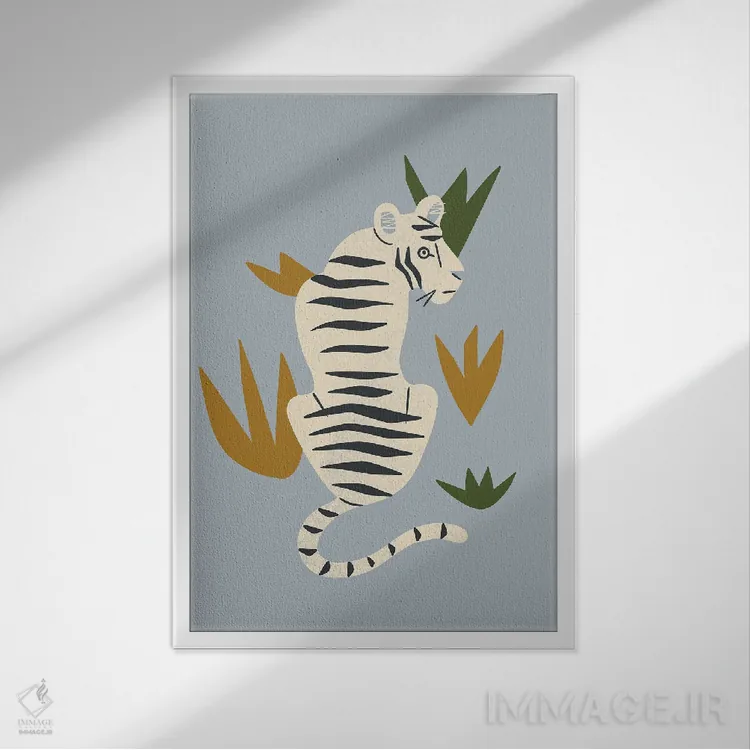 تابلو مینیمال ببر سفید اثر رنیا ال. تول - نمای قابدار سفید