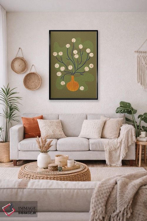 تابلو مینیمال طبیعت بی جان گل گرد اثر رنیا ال. تول - D2B