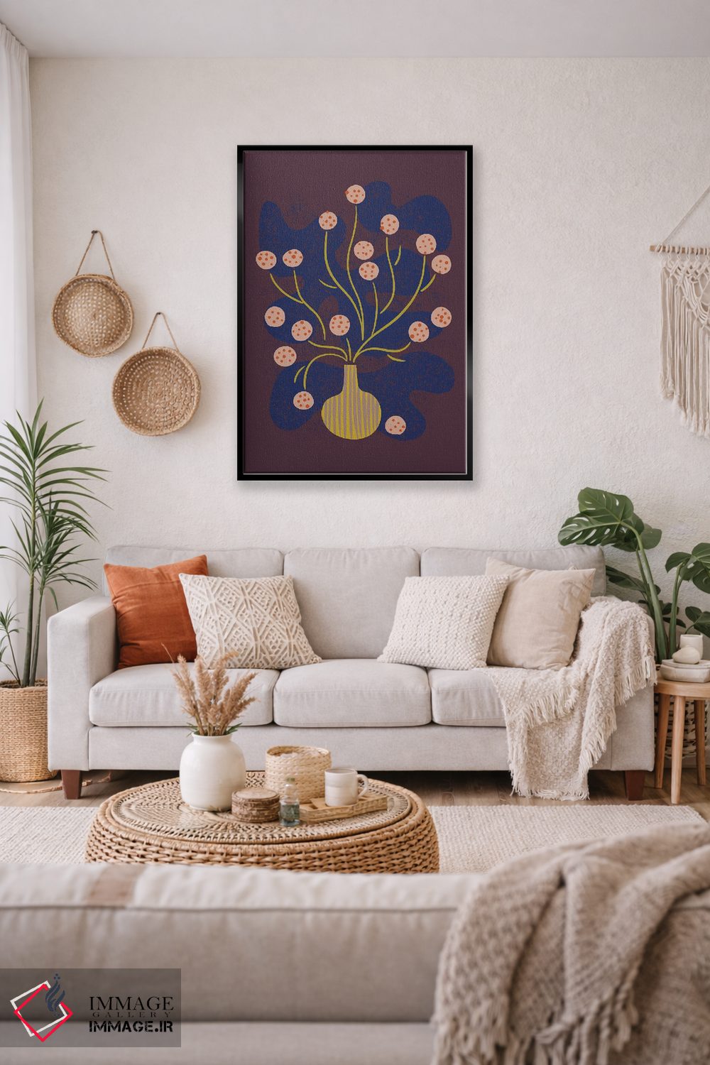 تابلو مینیمال طبیعت بی جان گل گرد اثر رنیا ال. تول - D3B