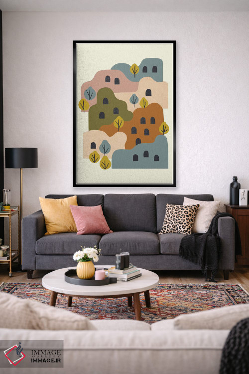 تابلو مینیمال روستای گلی با درختان اثر رنیا ال. تول - D2B