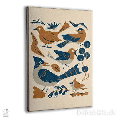 تابلو مینیمال مرغان آوازخوان جنگل اثر رنیا ال. تول - نمای پرسپکتیو محصول