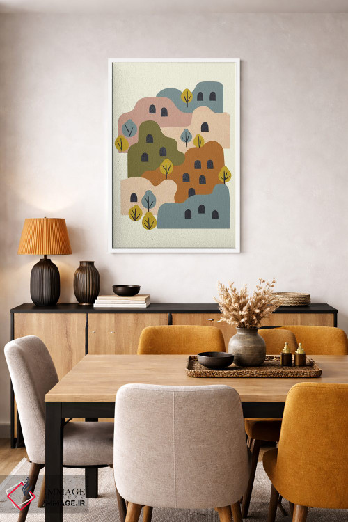 تابلو مینیمال روستای گلی با درختان اثر رنیا ال. تول - D4W