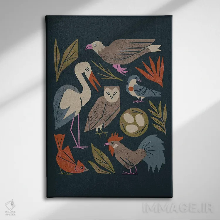 تابلو مدرن دوستان پرنده اثر رنیا ال. تول - نمای روبهرو روی دیوار