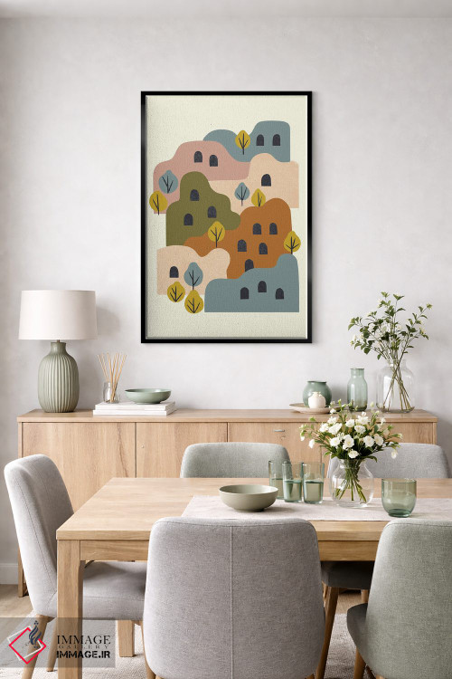 تابلو مینیمال روستای گلی با درختان اثر رنیا ال. تول - D6B