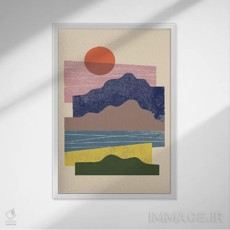 تابلو مینیمال منظره با تکه های رنگی اثر رنیا ال. تول - نمای قابدار سفید