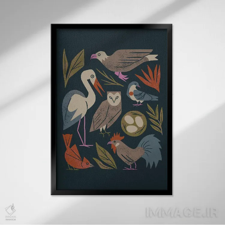 تابلو مدرن دوستان پرنده اثر رنیا ال. تول - نمای قابدار مشکی