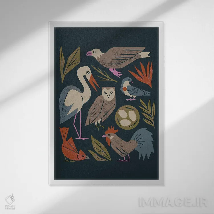 تابلو مدرن دوستان پرنده اثر رنیا ال. تول - نمای قابدار سفید