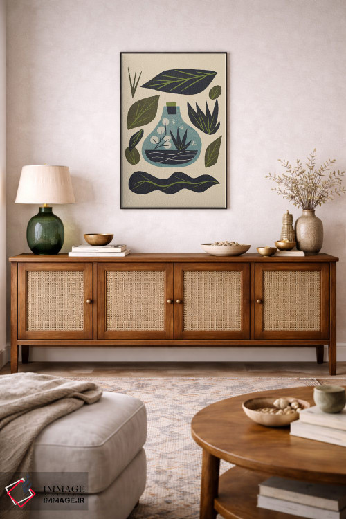 تابلو مینیمال تراریوم و برگ ها اثر رنیا ال. تول - D6B