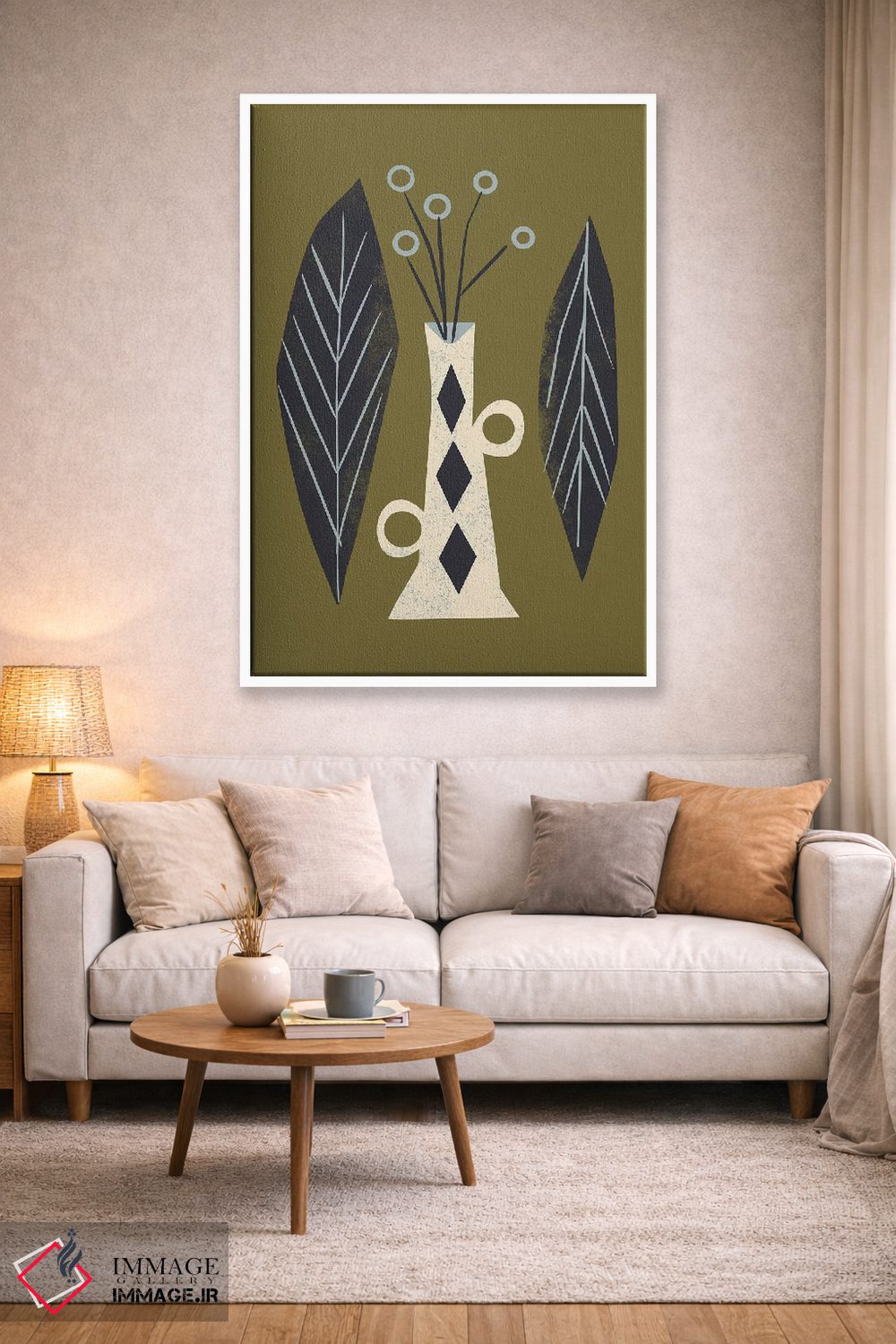 تابلو مینیمال گلدان و برگ ها اثر رنیا ال. تول - D2W