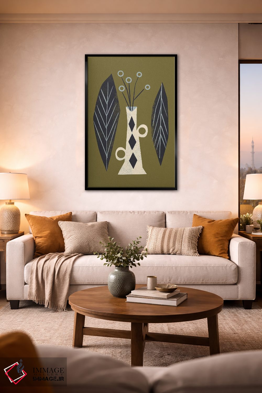 تابلو مینیمال گلدان و برگ ها اثر رنیا ال. تول - D3B