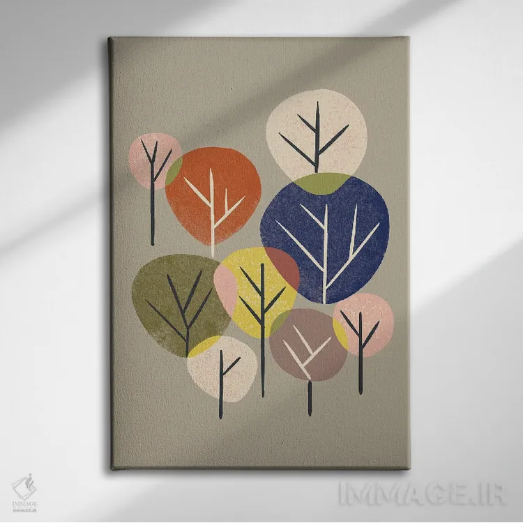 تابلو مینیمال جنگل چندرنگ اثر رنیا ال. تول - نمای روبهرو روی دیوار