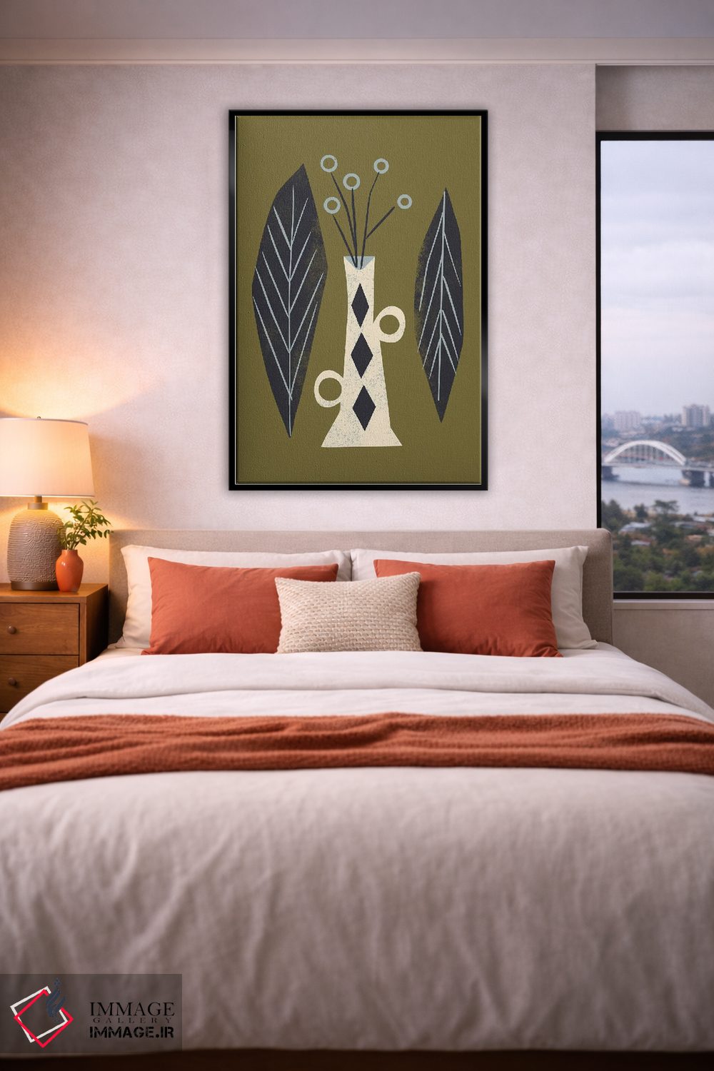 تابلو مینیمال گلدان و برگ ها اثر رنیا ال. تول - D4B