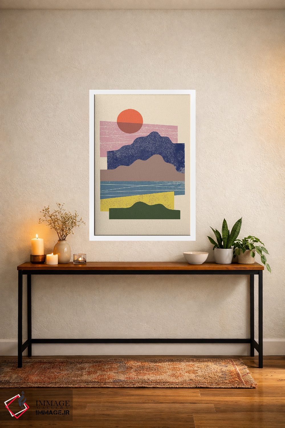 تابلو مینیمال منظره با تکه های رنگی اثر رنیا ال. تول - D5W