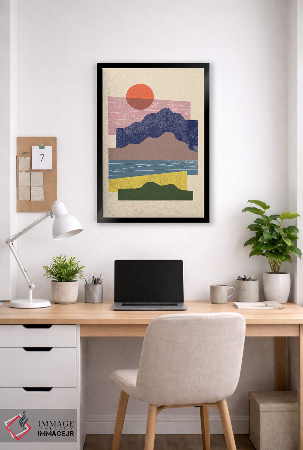 تابلو مینیمال منظره با تکه های رنگی اثر رنیا ال. تول - D6B