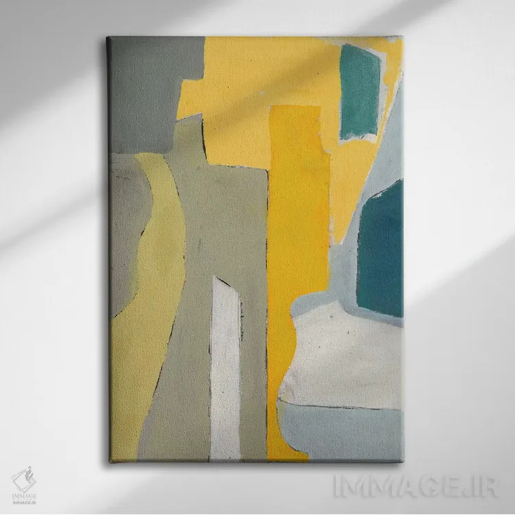 تابلو انتزاعی گیتار و میز اثر راب دلما تر - نمای روبهرو روی دیوار