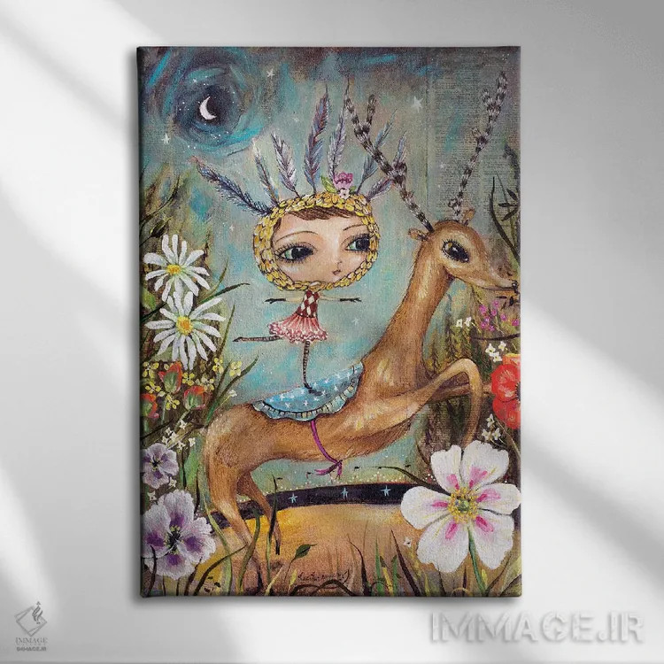 تابلو دکوراتیو گوزن سورتمه سیرک اثر هدر رنو - نمای روبهرو روی دیوار