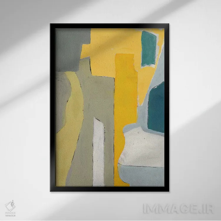 تابلو انتزاعی گیتار و میز اثر راب دلما تر - نمای قابدار مشکی