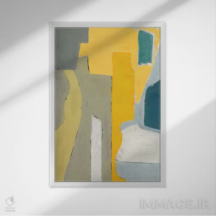 تابلو انتزاعی گیتار و میز اثر راب دلما تر - نمای قابدار سفید